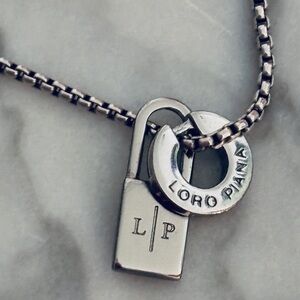 LORO PIANA Lock & Circle Iconic Pendant Shiny Silver Tone, Engraved